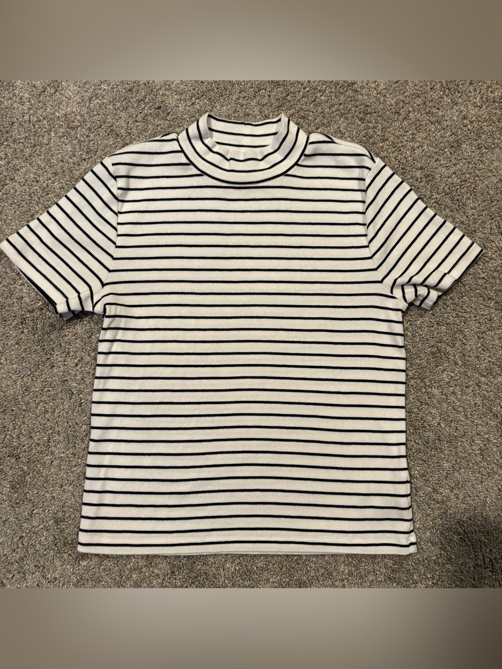 Women’s GAP White/Black Striped T-Shirt Mock Neck Cotton Marinière Chic Sz Large